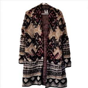 BCBGMaxAzria Aztec Super Soft Long Cardigan Sweater, L